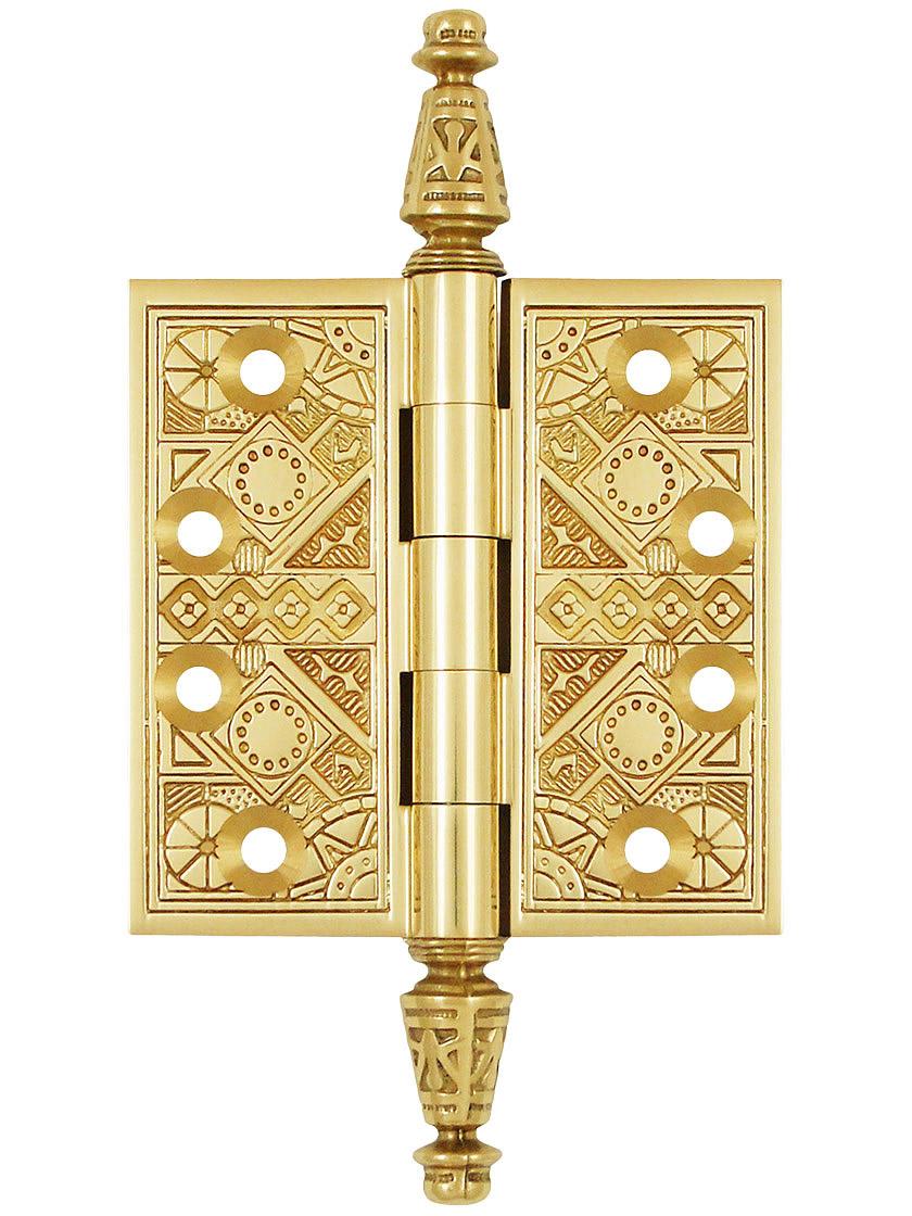 Premium Brass Aesthetic Pattern Hinge With Decorative Steeple